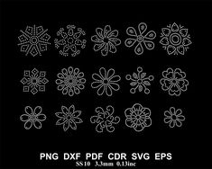 an image of different types of flowers on a black background with the text png dxf