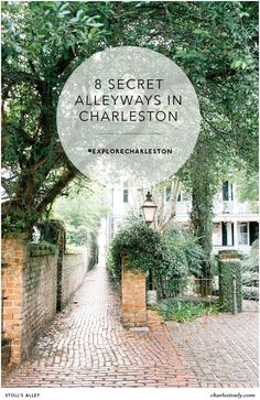 an alleyway in charleston with the words 8 secret alleyways in charleston on it