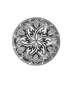 a black and white drawing of a flower in the middle of a circular design on a white background