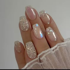 Glittery Nails, Glitter Gel Nails, Rose Gold Nails, Sparkle Nails