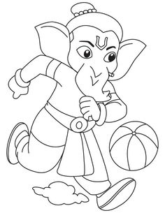 an elephant is running with a ball in his hand coloring pages for kids, coloring sheets,