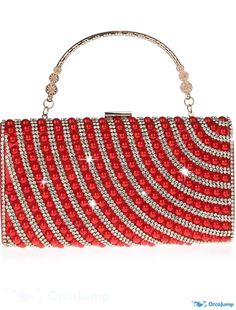 OrcaJump - Womens Polyester Beaded Solid Color Chain Party Bag - Black, Silver, Gold, Red Glamorous Red Evening Clutch, Red Beaded Clutch Evening Bag, Red Embellished Evening Bag, Elegant Red Beaded Bag, Red Embellished Shoulder Bag For Formal Occasions, Red Clutch Shoulder Bag For Events, Red Beaded Rectangular Evening Bag, Red Beaded Evening Bag For Party, Red Handheld Bag For Events