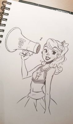 a drawing of a girl with a megaphone