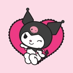 a cartoon character with black hair and pink eyes