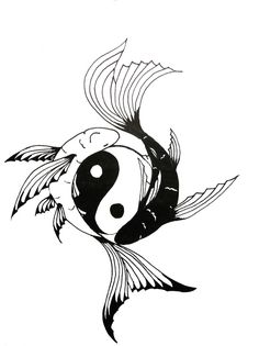 a black and white drawing of a fish with a yin - yang symbol on it