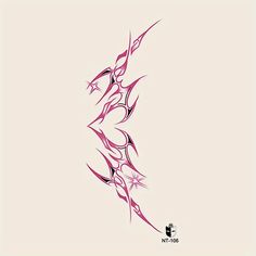 an artistic tattoo design on the back of a woman's arm, with pink and black lines