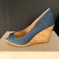 8.5 - New In Box. Caslon “Devin” Peep Toe Denim Cork Wedge. Trendy Denim Wedge Sandals, Casual Fitted Wedge Sandals For Spring, Casual Fitted Wedge Heels, Shoes Sale, Womens Shoes Wedges, Cork Wedge, Shoe Sale, Cork, Color Blue