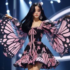 Kpop Oc, Butterfly Outfit, Butterfly Aesthetic, Cute Short Dresses, Preformance Outfits, High Fashion Outfits, Evening Dresses Short, Anime Dress, Butterfly Dress