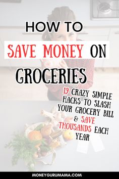 a woman sitting at a table with vegetables on it and the words how to save money on groceries