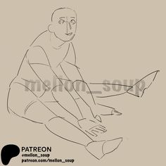 a drawing of a man sitting on the ground with his legs crossed and one foot up