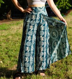 "Handmade Harem Pants | Waist Tie | Open Leg | 100% Rayon | One Size | Adjustable - Multicolor | Bohemian Style |Boho Hippie- Elephant Design -Handmade in Nepal - Open leg flap design -100% Rayon -One Size -Zip pocket - Elephant Design - Free flowing style - Delicate machine wash with Cold water and hang dry Sizing: Waist: 30\"-36\" inches Length: 36\" inches Model: 5'2, 125 lbs. Return Policy: If you are not satisfied with your item, you must return your item in 7 days. After 7 days, there will 125 Lbs, Elephant Design, Free Flowing, Style Boho, Boho Hippie, Waist Tie, Trousers Women, Nepal, Bohemian Style