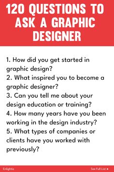 a red and white poster with the words, 10 questions to ask a graphic designer