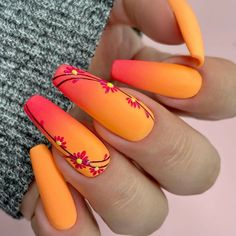 Orange Acrylic Nails, Beach Nail Art, Colorful Nail, Vacation Nails, Blue Nail, Summer Acrylic Nails, Beach Nails, Nail Art Summer