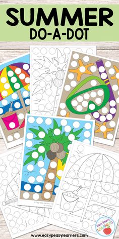 the printable summer do - a - dot game is shown in four different colors