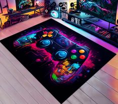 a rug with a video game controller on it