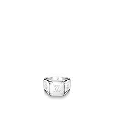 LOUIS VUITTON® - Monogram Signet Ring - Palladium Louis Vuitton Jewellery, Louis Vuitton Jewelry, Monogram Pattern, Monogram Jewelry, Airport Fashion, Louis Vuitton Official, Louis Vuitton Men, Monogram Logo, Dior Ring