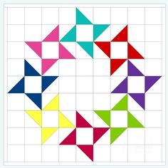 an image of a quilt pattern with different colored stars in the shape of arrows on it