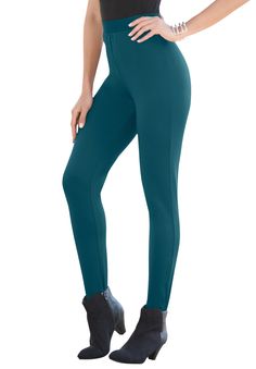 So soft and warm, these leggings are a cold-weather must-have. Pair these comfy fleece-lined leggings with an oversized shirt or tunic for an easy-going outfit. Ribbed elasticized waist sits at natural waist. 28" inseamPoly/spandexMachine washImported   | Plus Size Women's Fleece-Lined Legging by Roaman's in Midnight Teal (Size M) Winter Solid Full-length Leggings, Full-length Leggings With 4-way Stretch And Comfort Waistband, Plus Size Fleece Leggings, Green Full-length Leggings With Pockets, Cheap Full-length Women's Leggings, Going Outfit, Lined Leggings, Woman Within, Swimsuits For All