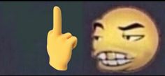 a person pointing to the right with an emotication on their face and fingers