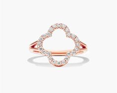 14K Rose Gold Lab-Created Diamond Open Clover Ring. Lucky is the woman who wears this enchanting lab-created diamond fashion ring. Created in 14K gold, this ring features an open clover-shaped ribbon of lab-created round brilliant-cut diamonds, completing this elegant design with split solid shank. A lovely look for with a comfort fit design. Plan Checklist, Clover Ring, Wedding Plan, Diamond Fashion Rings, Wedding Planning Checklist, Jewelry Rings Diamond, Fashion Ring, Diamond Fashion, Lab Created Diamonds