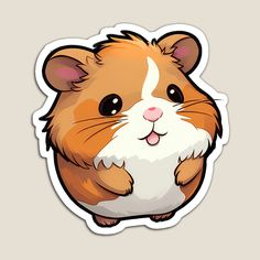 a brown and white hamster sticker sitting on top of a table