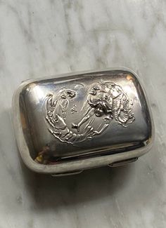 "This soap box is about as good an example of an art nouveau sterling silver as you'll likely find. William B Kerr is legendary for the highest quality art nouveau work. This soap box features a mermaid in pursuit of a lobster.  Marked for 'Sterling', '1507' and with the Kerr hallmark. 102 grams 1.75\" x 2.5\" x  3.6\" (44mm x 67mm x 91mm). Check out some of my other US sterling silver hollowware here: https://www.etsy.com/shop/DCSILVERSHOP?ref=shop_sugg§ion_id=6783258 Or just browse around the Soap Dishes, Funky Jewelry, Jewelry Lookbook, Silver Art, Gothic Jewelry, Jewelry Inspo, Vintage Aesthetic, Vintage Jewellery, Sterling Silber