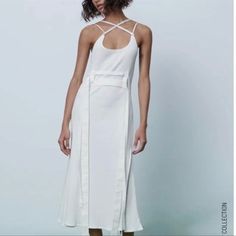 Zara Knitted Effect Cream Belted Dress Stretch Midi Dress By Zara For Day Out, Belted Dress, Zara Dresses, White Formal Dress, Colorful Dresses, Zara, Formal Dresses, Womens Dresses, Cream