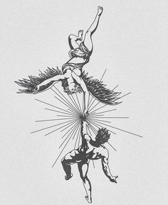 a drawing of two people in the air