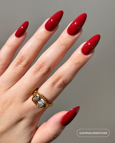 A cranberry red polish with a creme finish. Simple Valentines Nails Square, Nails 2024 Red, Vintage Red Nails, Christmas Red Nail Polish, Red Glazed Nails, Red Bridal Nails, Pink Valentines Nails Short, Hair Color Dark Chocolate, Nails Square Valentines