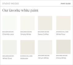 the white paint color chart for our favorite white paint colors, including neutrals and whites