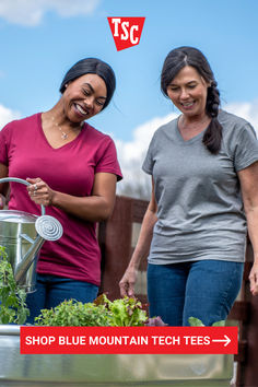 Image picturing two women gardening in the yard while wearing Blue Mountain apparel from Tractor Supply Mountain Apparel, Mountain Outfit, The Blue Mountains, Blue Mountain, Living Life, Keep Your Cool, In Style