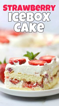 a piece of strawberry icebox cake on a plate