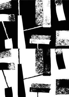 an abstract black and white painting with brush strokes