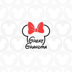 a mickey mouse head with a red bow on it's head and the words great grandma