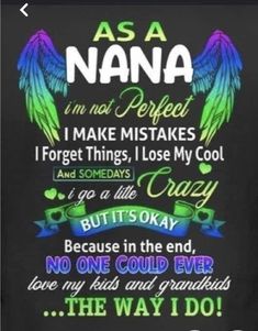 a black shirt with the words as a nana and an angel wings on it