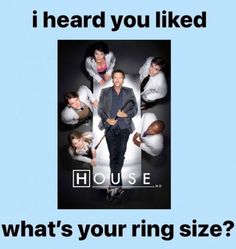 a poster with the words house on it, and an image of people in suits