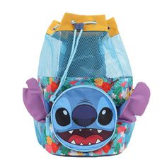 Make your little one's day at the beach even more magical with this 3-piece beach bag set! Thoughtfully designed for a day spent playing in the sand and surf, the backpack includes a drawstring top, mesh, and adjustable straps for easy carrying. The 3D Stitch unzips as a front pocket—the perfect place for keys and other small essentials. Inside the spacious backpack interior is a removable PVC pouch that promises to protect your phone, wallet, and other items that need to stay dry. Meanwhile, a Blue Swimwear For Beach Season And Ocean Activities, Fun Travel Bags Made Of Plastic, Blue Plastic Beach Bag, Playful Summer School Bags, Fun Plastic Travel Bags, Blue Plastic Beach Bags, Summer Style Backpack, Summer Beach Standard Backpack, Summer Beach Backpack