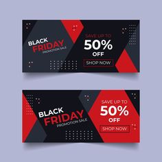 two black friday sale banners with red and blue triangles