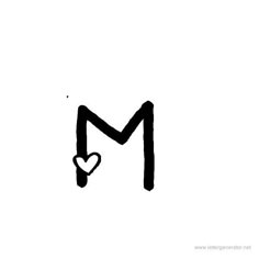 the letter m with a heart in it's middle is drawn on a white background