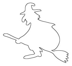 the outline of a cartoon chicken holding a broom and wearing a hat with its tail