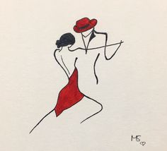 a drawing of a woman in a red dress and hat with her hand on her hip