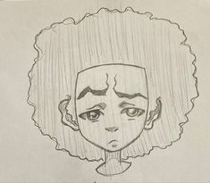 a pencil drawing of a girl with an afro hairstyle, looking to the side