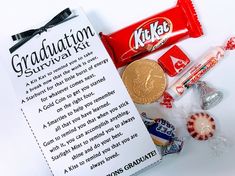 a candy bar and graduation poem on top of a white sheet with herspooos