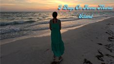 a woman standing on top of a sandy beach next to the ocean with words above her