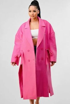 Oversized trench coat with side splits. This Billie E Trench Coat is oversized for an effortlessly chic look. Featuring side splits for added style, this coat is ideal for any casual or formal occasion. The timeless design ensures lasting comfort and an effortlessly stylish look. This style is sold online only. Pink Trench Coat Outfit, Oversized Trench, Pink Trench Coat, Oversized Trench Coat, New York Outfits, Trench Coat Outfit, Mens Hair Care, Pink Wrap, Chic Look