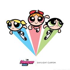 the powerpuff girls wallpaper with three cartoon characters in different colors and sizes