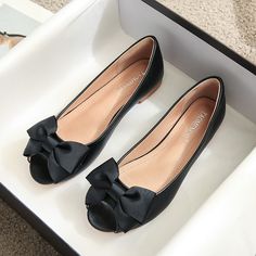 Color: Black, Size: 36 Beige Sandals Heels, Bow Shoes Flats, Shoes For School, Cute Shoes Heels, Black Flats Shoes, Slip On Loafers, Leather Moccasins, Bow Flats, Black Shoes Women