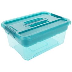 a plastic storage box with lid and handles