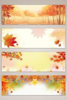 three banners with autumn leaves on them