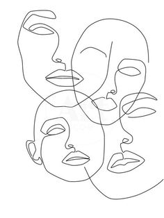 three faces with one line drawn in the middle, and two are facing each other